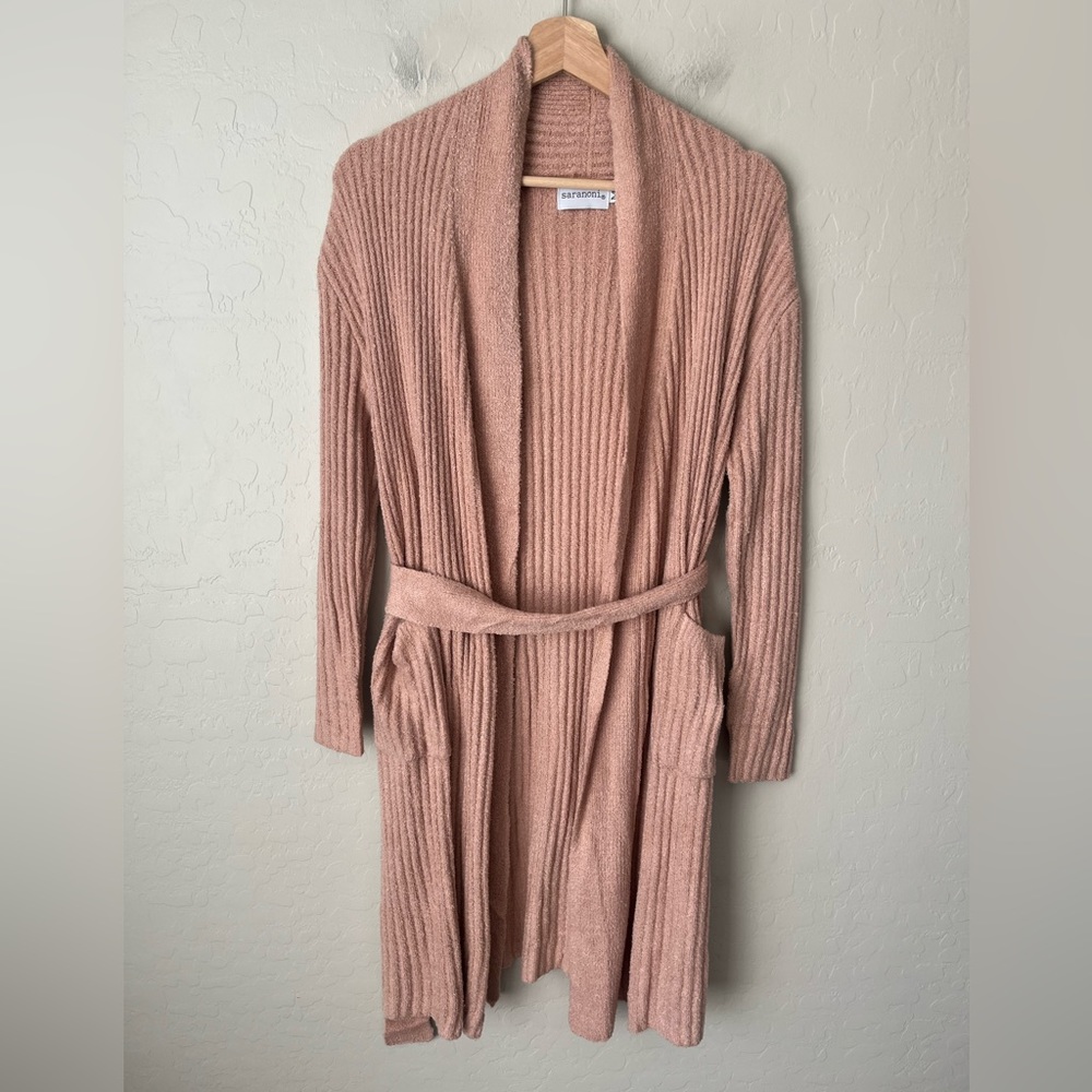 Saranoni Bamboni ribbed featherlite robe pink medium - Picture 5 of 9